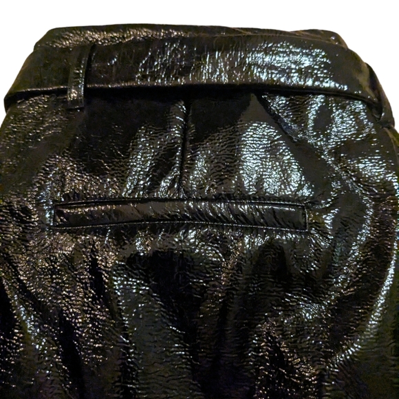 WHO WHAT WEAR Black High Tie Waist Textured Vinyl Straight Trouser Pants - 8 - Picture 15 of 16